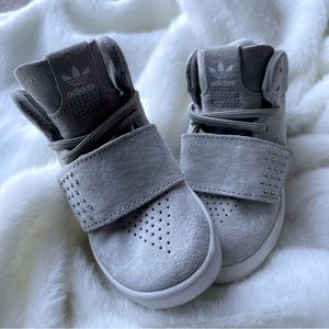 ADIDAS Invader Strap Tubular Ortholite High Top Light Gray Toddler Shoes 6.5